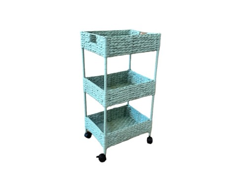 Custom-made Sage Green 3-Tier Water Hyacinth Rolling Utility Cart